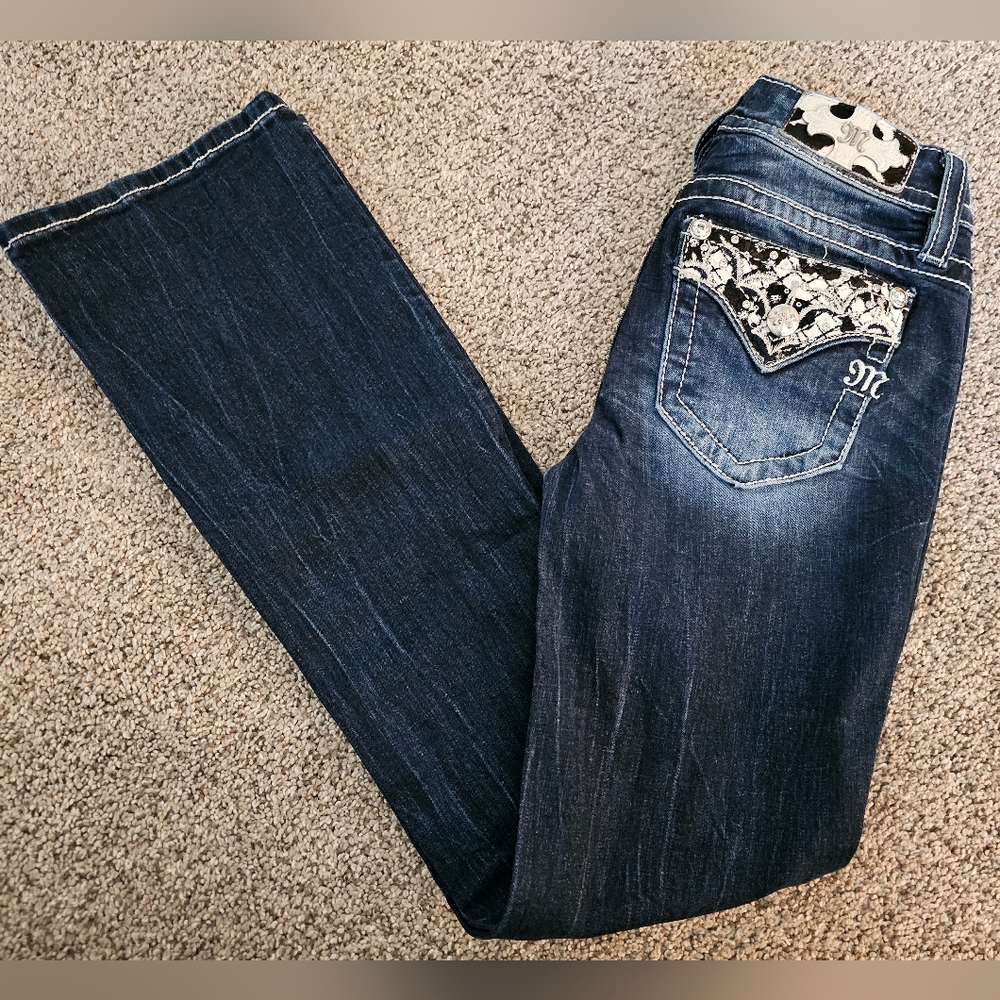 Miss Me Dark Blue Boot Cut Jeans with Embroidered Pocket